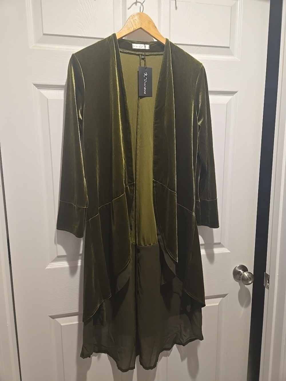 Olive Velvet Long-Sleeve Open-Front Dress by Classic